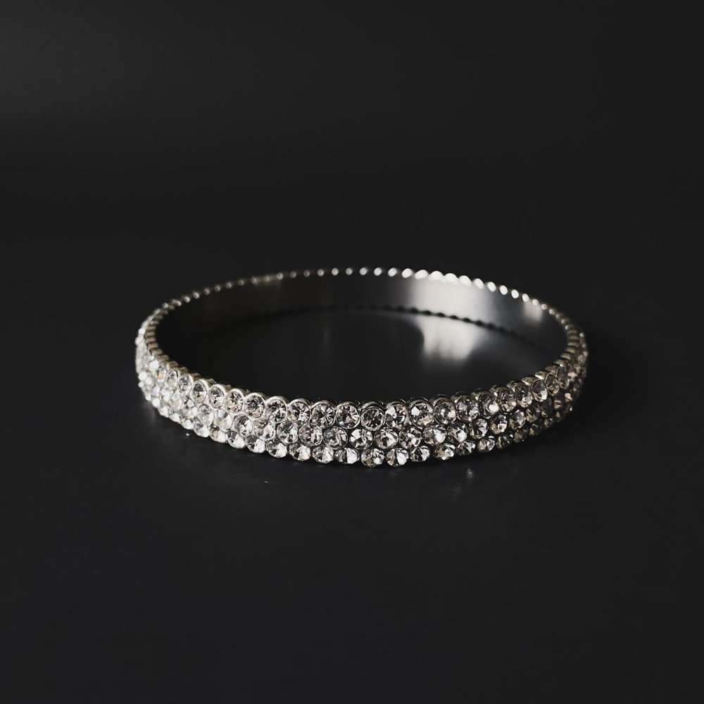 Rhinestone Studded Bling Sparkle Silver Statement Elegant Fancy Bangle Bracelet